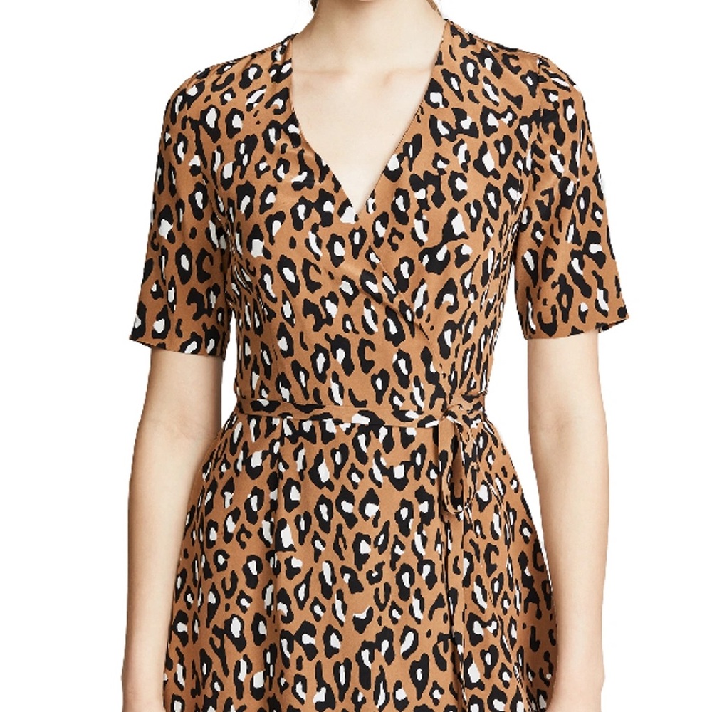 EUC Diane Von Furstenberg 100% Silk Deep V Brown Leopard Print Mini Dress, 4
